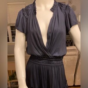 Current Air Midnight Blue NWT Ruffle Tier Mini Dress V-Neck Flutter Sleeve WM SM